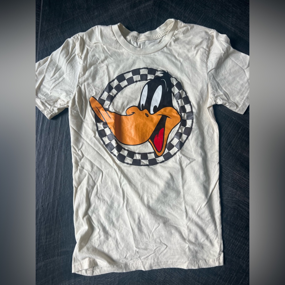 White T-Shirt with Cartoon Graphic